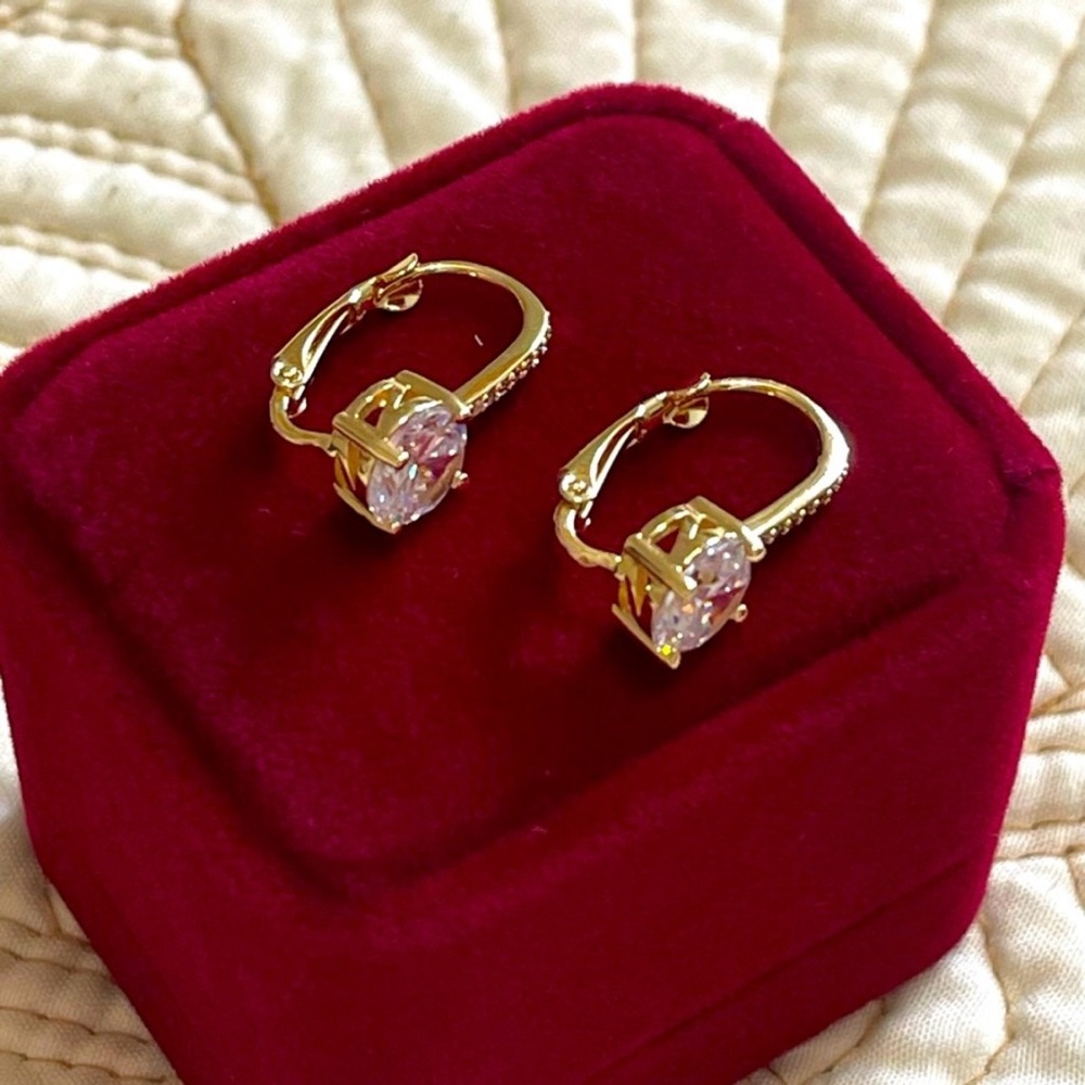 14k gold plated zirconia clip on earrings with romantic& feminine fashio…